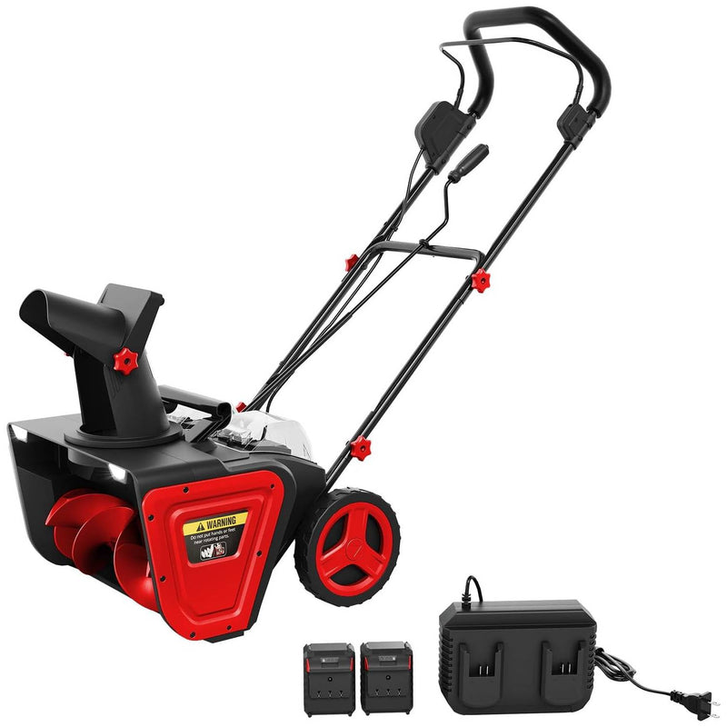 Garvee Cordless Snow Blower 20 Inch Electric Snow Thrower with 2x20V 4.0Ah Battery and Charger Dual LED Lights Red