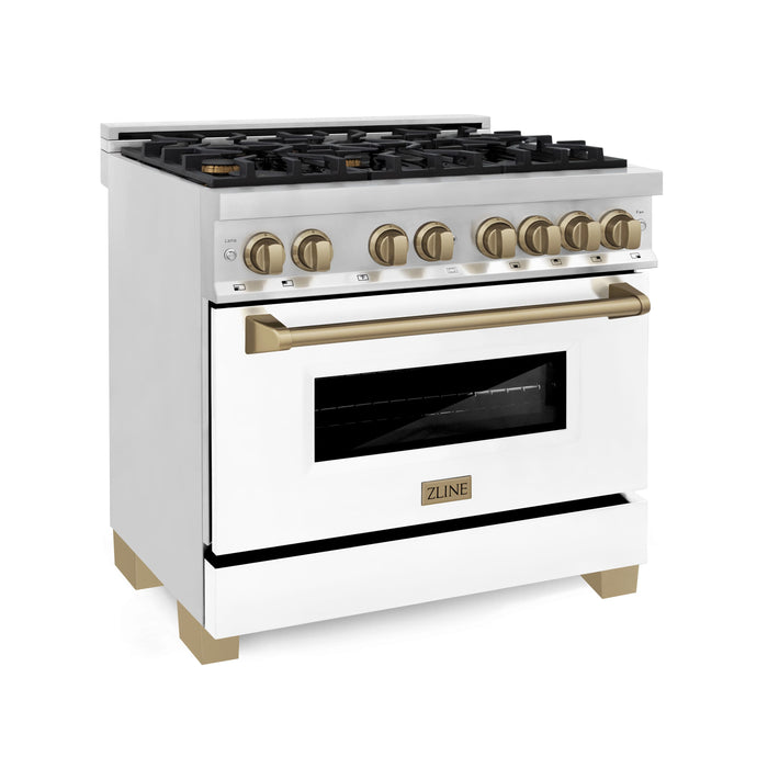 ZLINE - Autograph 36" Legacy Dual Fuel Range w/ 6 Burners  White  Bronze Accents (RAZ-WM-36-CB) - Multicolor