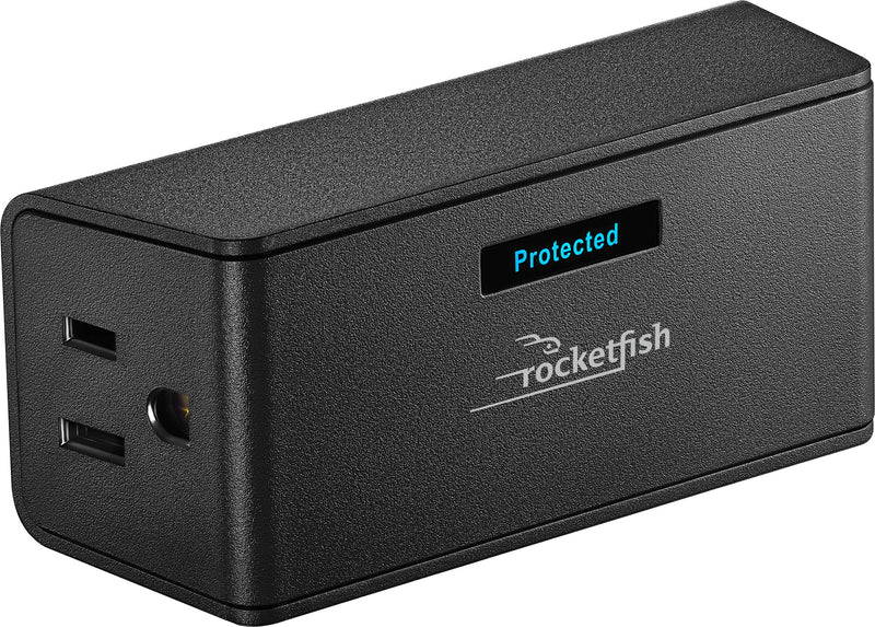 Rocketfish - 2-Outlet Wall Tap 1500 Joules Surge Protector - Black