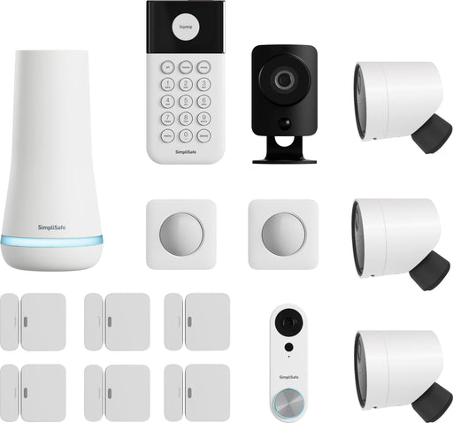 SimpliSafe - Complete Whole Home Security System with 3 Outdoor Cameras and Doorbell - White