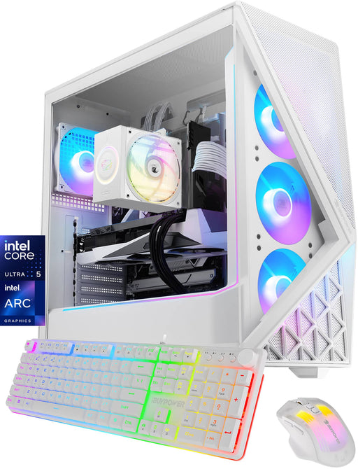 iBUYPOWER - Slate Gaming Desktop PC Intel Core Ultra 5 225F 2025 INTEL Arc B570 10GB 16GB DDR5 1TB NVMe SSD Storage - White
