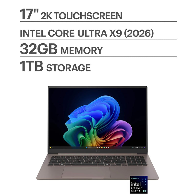 LG - gram Max 17" Touch-Screen Laptop WQXGA Intel Core Ultra X9 Processor 388H with 32GB RAM - 1TB SSD - Matte Bronze