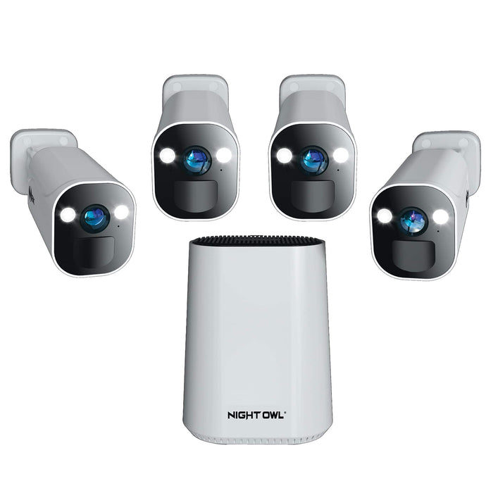 Night Owl - 8-Channel 4-Camera Indoor/Outdoor Wire Free 2K 64GB Security System - White - White