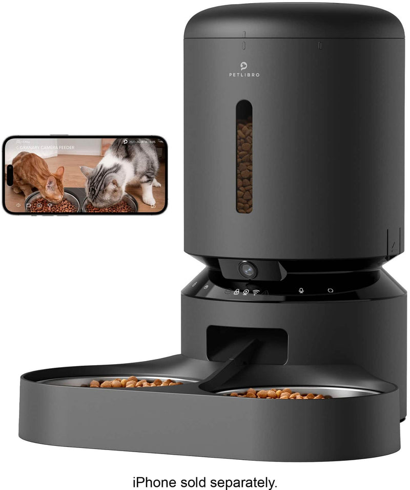 PETLIBRO - Granary WiFi Stainless Steel Dual Food Tray 5L Automatic Dog and Cat Feeder with Camera Monitoring - Black
