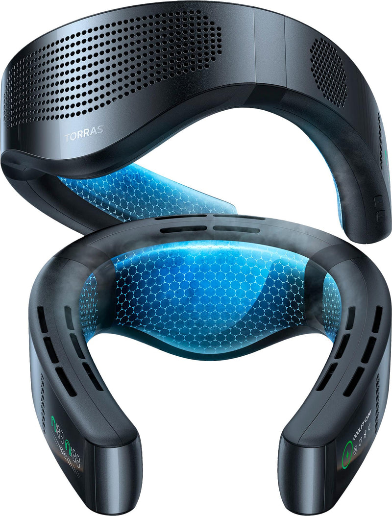 TORRAS - COOLiFY Cyber Ultimate Cooling Portable Neck Fan Cooling Heating and Fan Rechargeable with 6000mAh Neck Cooler - Cascade Black