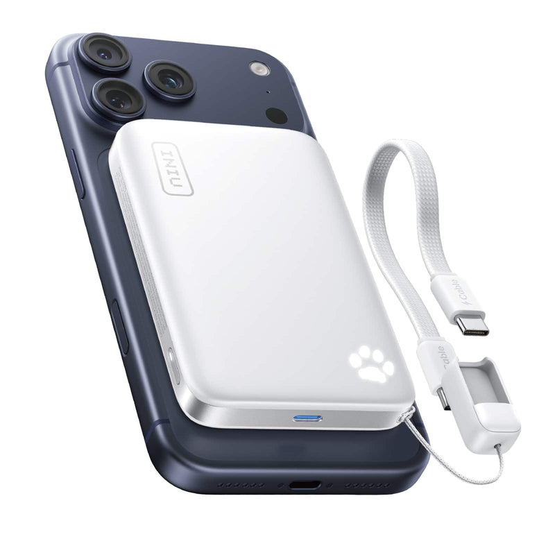 INIU - Magnetic Power Bank Qi2.2 10000mAh Ultra Compact Portable Charger with Paw Indicator for iPhone 17/16/15/14/13/12 Series - Black