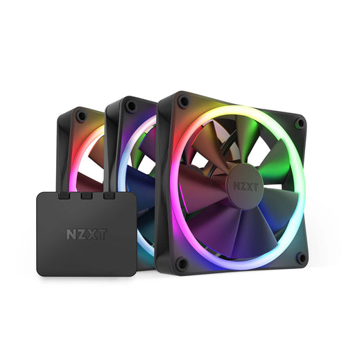 NZXT - F120 RGB 120mm Computer Case Fan with RGB Controller and Fluid Dynamic Bearings (3-pack) - Black