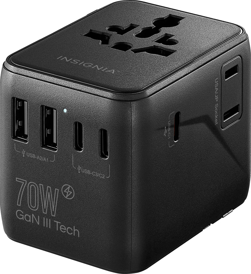 Insignia - 70W Travel Adapter with 2 AC Outlets 3 USB-C Ports  2 USB Ports - Black