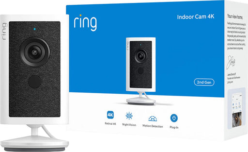 Ring - Smart Indoor Cam Retinal 4K Plug-In Auto HDR color Night Vision in low light home or business security - White