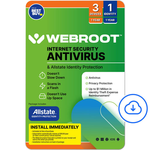 Webroot - Internet Security  Allstate Identity Protection (3 Devices/1 Identity) (1-Year Subscription  Auto Renewal) - Android Apple iOS Chrome Mac OS Windows [Digital]