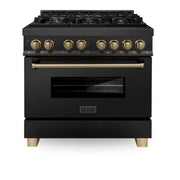 ZLINE - Autograph 36" Legacy Dual Fuel Range with Bronze Accents (RABZ-36-CB) - Black