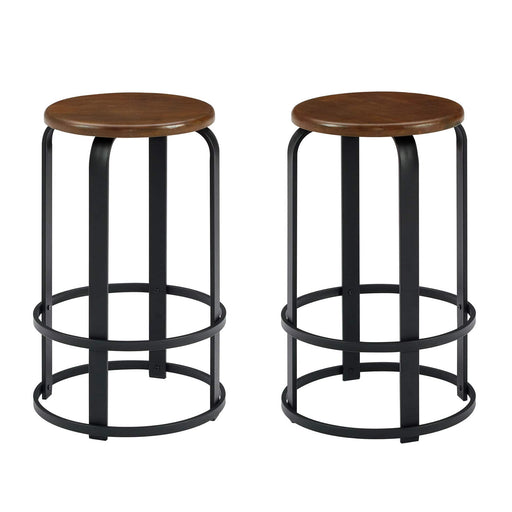 Walker Edison - Modern Industrial Round Kitchen Stool - Dark Coffee