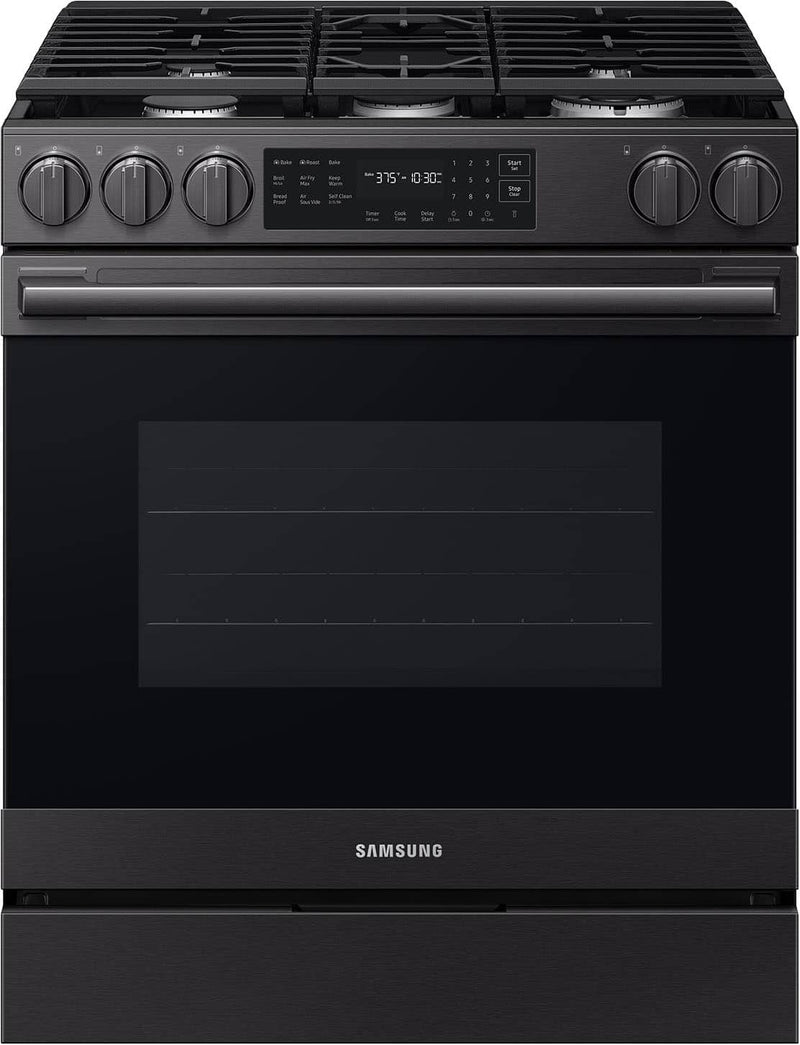 Samsung - 30 in. Wide 5 Burner 6.0 cu. ft. Bespoke Smart Slide-In Gas Range with No Preheat Air Fry Max and True Convection - Matte Black Steel