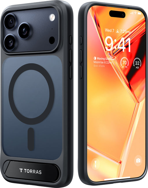 TORRAS - Ostand L1 - Professional Multi-Angle Magnetic Stand Case with Military-Grade Protection for Apple iPhone 17 Pro - Black