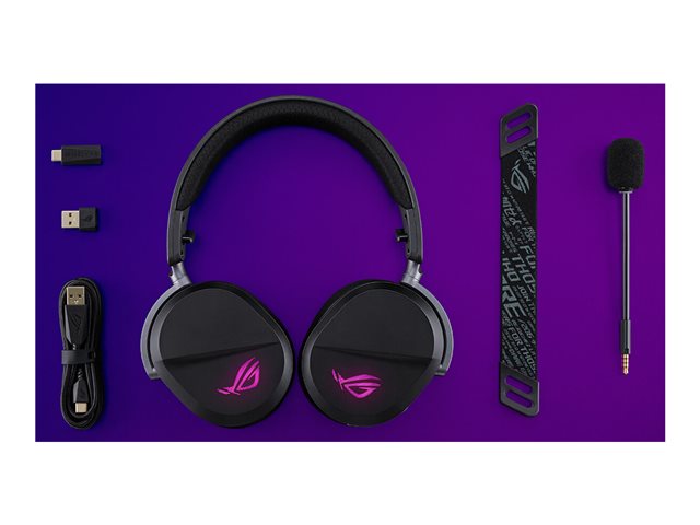 A501 ROG PELTA/BLKASUS ROG Pelta Wireless Gaming Headset BT ROG SpeedNova 2.4GHz USBC Lightweight 309g 50mm ROG TitaniumPlated Drivers 10mm SuperWideband Mic RGB 70HR Battery For PC Switch PS5 Black