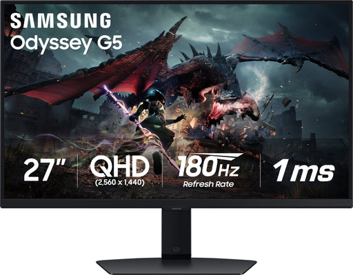 Samsung - 27 Odyssey G50D QHD IPS 180Hz 1ms AMD FreeSync and G-Sync Compatible Gaming Monitor with HDR 400 (DisplayPort HDMI) - Black