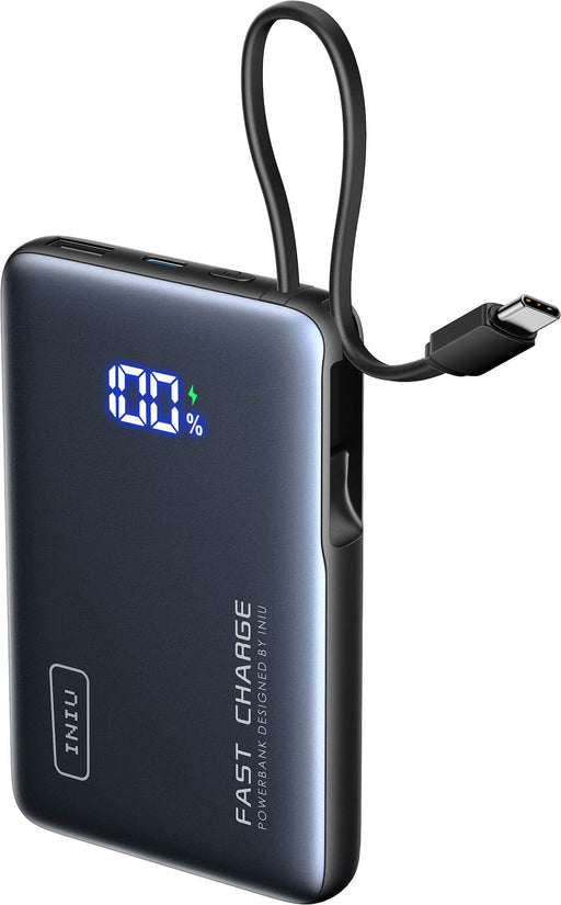 INIU - Portable Charger Compact 10000mAh PD 45W Power Bank with Built-in Cable  Digital Display for iPhone Samsung etc - Black
