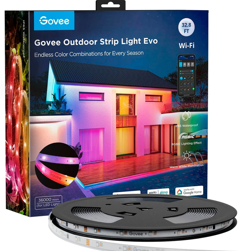 Govee - Wi-Fi Bluetooth Smart Outdoor LED Strip Light 32ft - Multi
