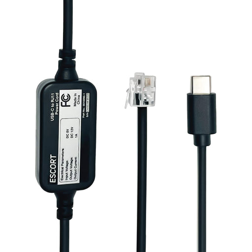 USB-C to RJ11 Cable 4 feet Power Cord for Escort Radar Detectors - Black
