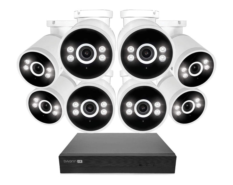 Swann - AdvancedX Wired NVR 4K Security Camera System 16 CH 8 PoE Outdoor Cameras 2TB Color Night Vision Motion Detect - White