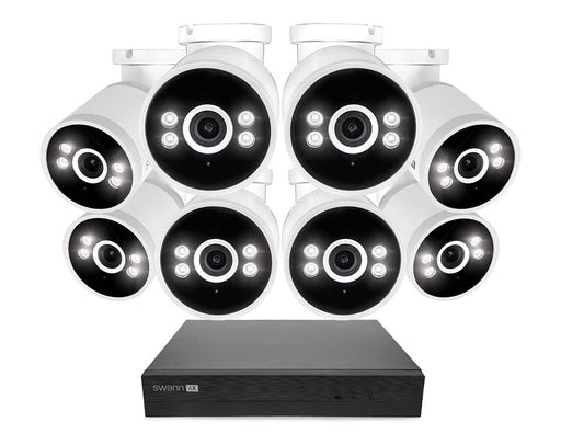 Swann - AdvancedX Wired NVR 4K Security Camera System 16 CH 8 PoE Outdoor Cameras 2TB Color Night Vision Motion Detect - White