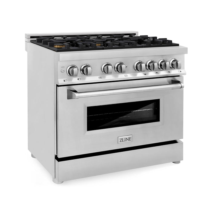 ZLINE - 36" Legacy Dual Fuel Range w/ Gas Cooktop  Electric Oven w/ 6 Brass Burners (RA-BR-36) - Stainless Steel with Brass Burners