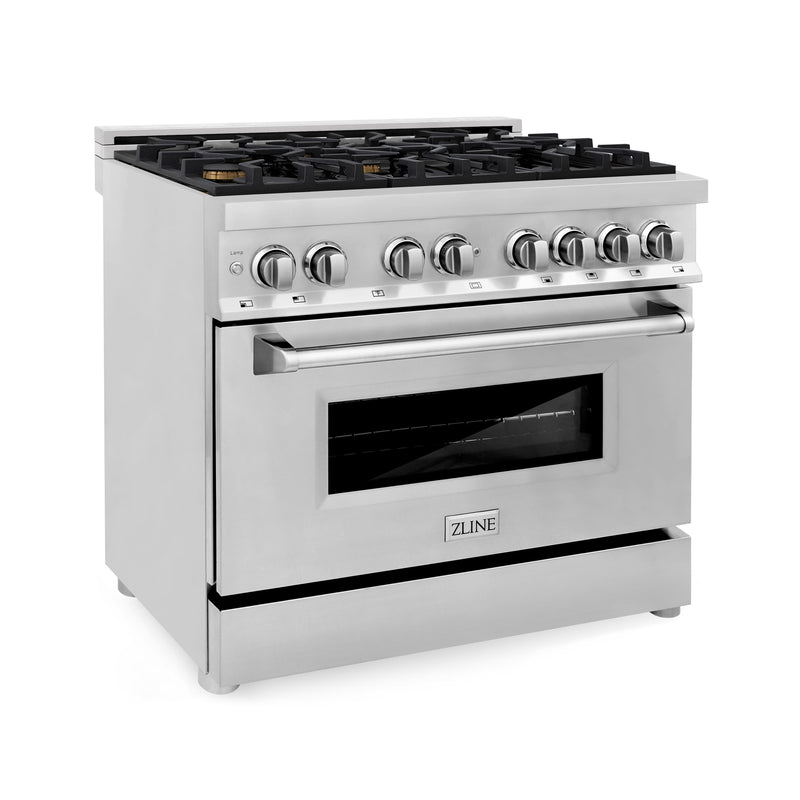 ZLINE - 36" Legacy Dual Fuel Range w/ Gas Cooktop  Electric Oven w/ 6 Brass Burners (RA-BR-36) - Stainless Steel/Brass Burners