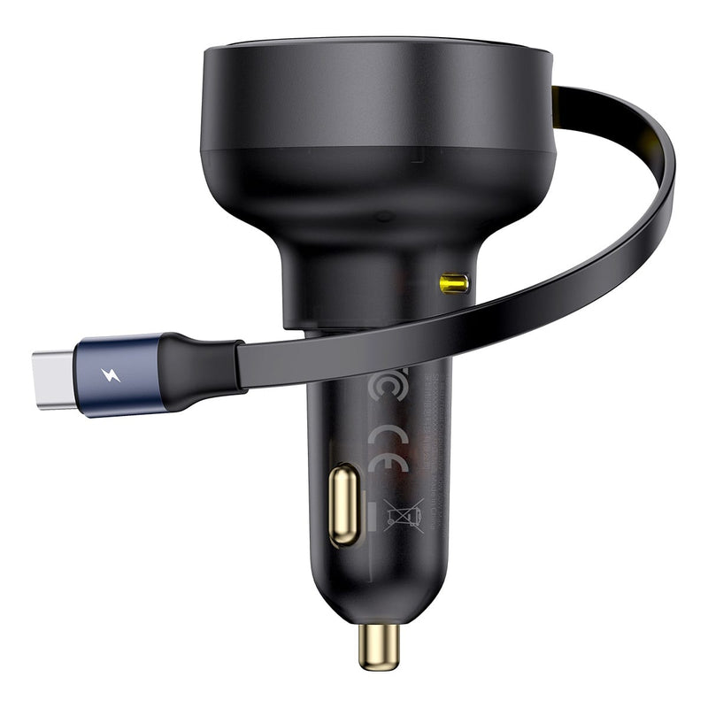 Baseus - Enjoyment Pro Car Charger C+Retractable Type-C Cable 60W Cluster - Black