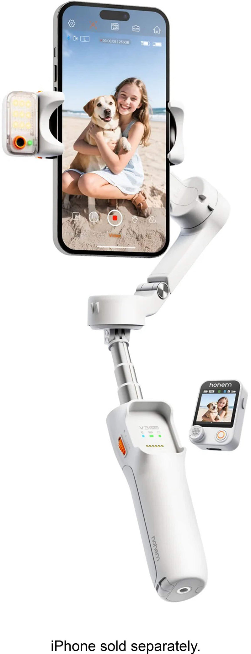 Hohem - iSteady V3 Ultra 3-Axis Gimbal Stabilizer for Smartphone w/ AI Tracking Detachable Touch Remote Tripod  Light - White
