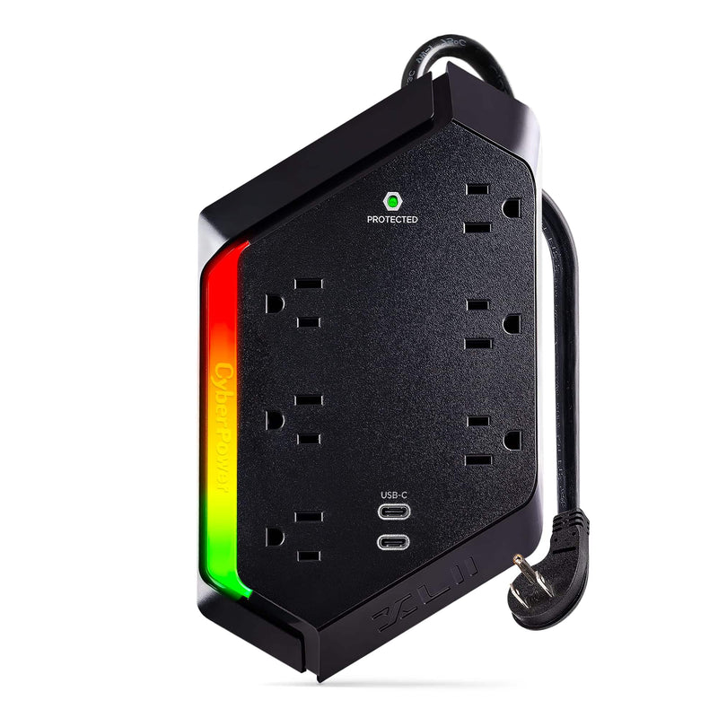 CyberPower - GXS604C2 6 Outlet Surge Protector with RGB Lighting and USB Charging Ports - Black