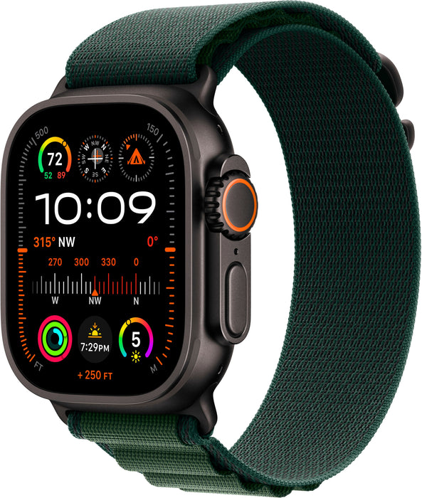 Apple Watch Ultra 2 (GPS+Cellular) 49mm Titanium Case with Dark Green Alpine Loop - Large - Black - (2024)