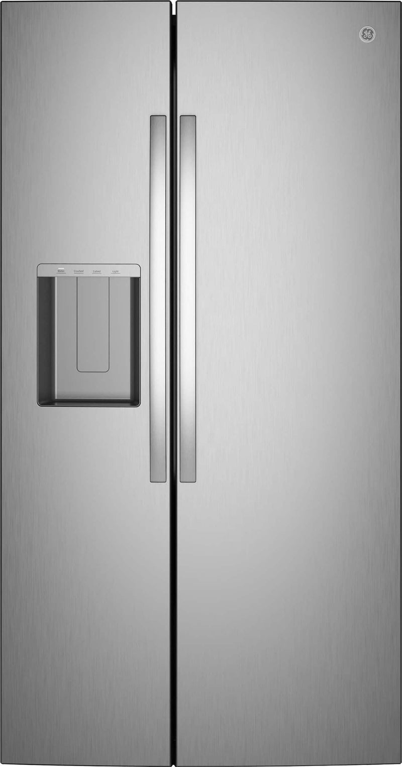 GE - 23.5 Cu. Ft. Smart Counter-Depth Side-By-Side Refrigerator with LED Light Walls and Extra Tall Dispenser - Stainless Steel