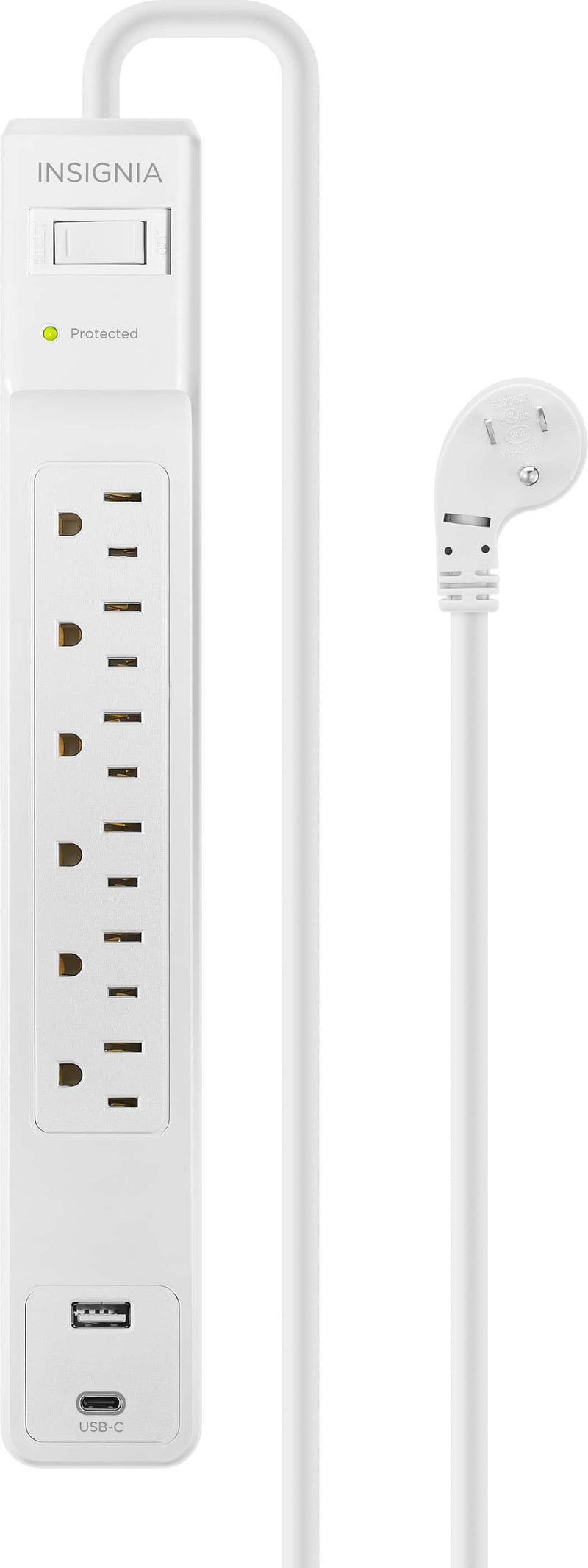 Insignia - 6-Outlet / 1-USB-C / 1-USB 1800 Joules Surge Protector Strip with 6 ft. Power Cord - White
