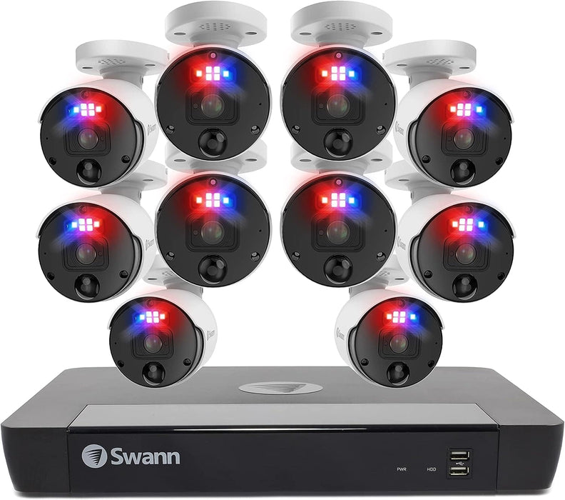 Swann Professional 16-Channel 10-Bullet Camera 12MP 6K HD Indoor/Outdoor PoE Wired 2TB HDD NVR Security System - White