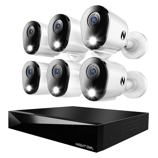 Night Owl - 12 Channel 6 Camera Wired 4K 2TB DVR Security System - White