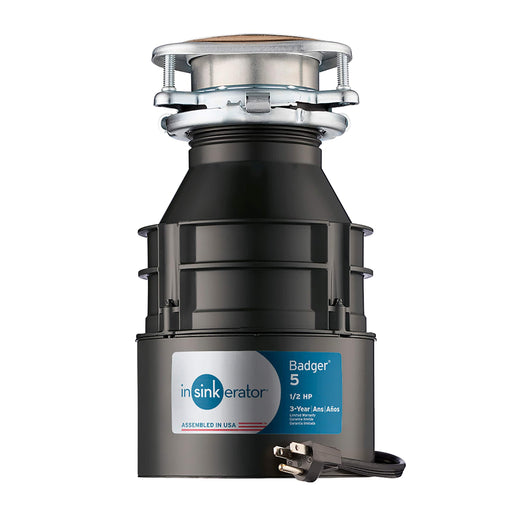 InSinkerator - Badger 5 Lift and Latch Standard Series 1/2 HP Continuous Feed Garbage Disposal with Power Cord - Gray