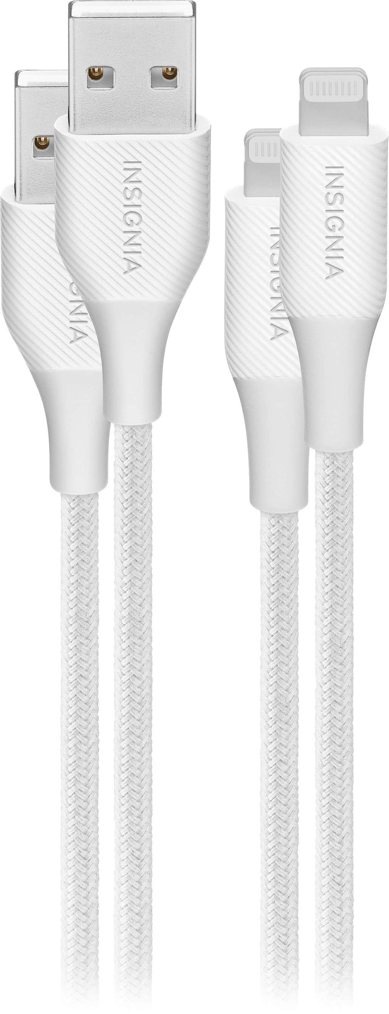 Insignia - 4' Lightning to USB Braided Charge-and-Sync Cable (2 Pack) - Moon Gray