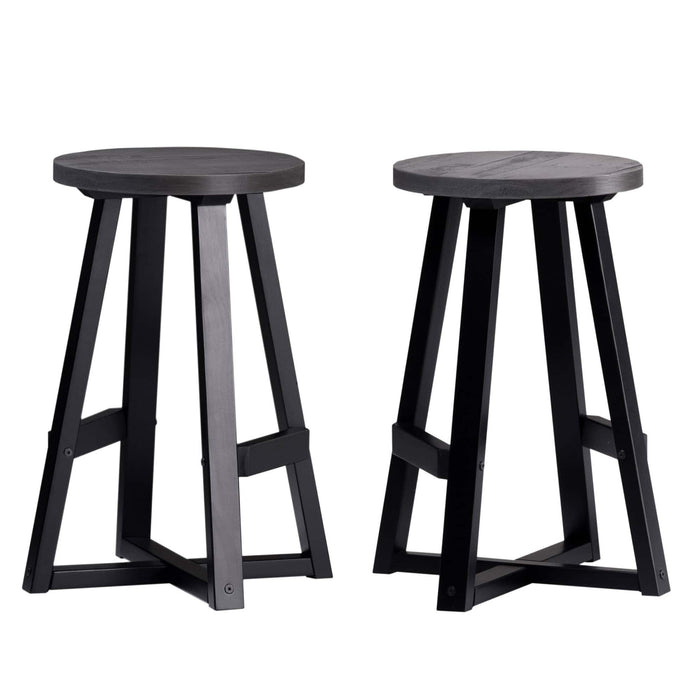 Walker Edison - Rustic Distressed Solid Wood Dining Stool (Set of 2) - Gray