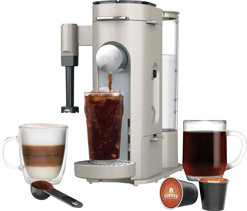 Ninja - Pods  Grounds Specialty Single-Serve Iced Coffee Maker K-Cup Pod Compatible with Foldaway Milk Frother - Stone
