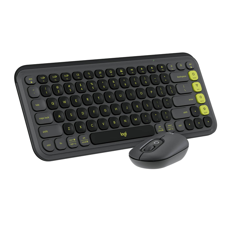 Logitech - POP ICON COMBO Compact TKL Wireless Bluetooth Keyboard and Mouse Bundle with Programmable Quiet Keys and Buttons - Graphite  Lime