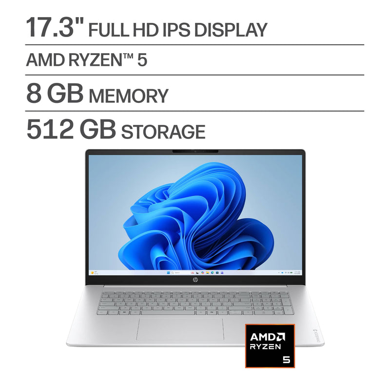 HP - OmniBook 3 - 17.3" Full HD Laptop - AMD Ryzen 5 40 ('25) - 8GB Memory - 512GB SSD - Glacier Silver