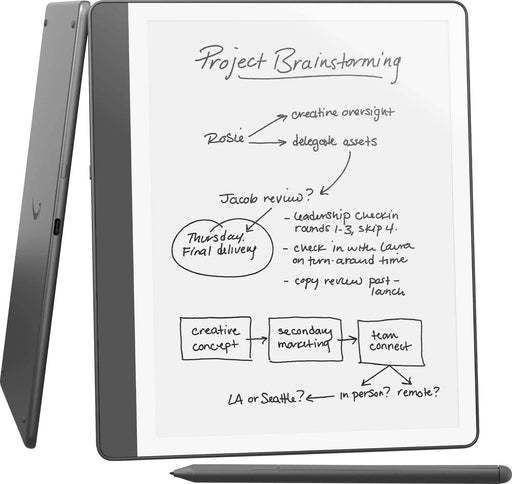 Amazon - Kindle Scribe (64GB) - Now write directly on books and documents. Built-in notebook summarization. Includes Premium Pen - 2024 - Tungsten