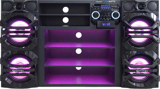 Technical Pro - Floor-Standing Bluetooth Entertainment Center Quad 10" LED Woofers with 4 Tweeters - Black