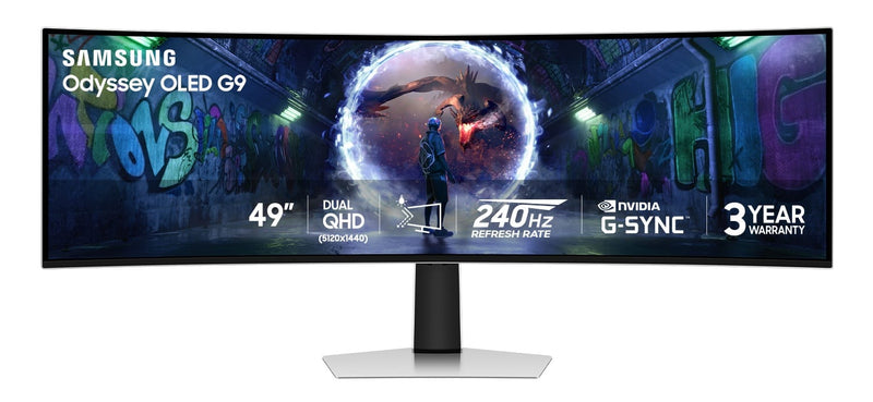 Samsung - 49" Odyssey OLED G9 (G93SD) Dual-QHD 240Hz 0.03ms G-Sync Compatible Curved Glare Free Gaming Monitor - Silver