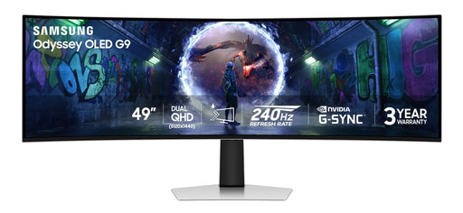Samsung - 49" Odyssey OLED G9 (G93SD) Dual-QHD 240Hz 0.03ms G-Sync Compatible Curved Glare Free Gaming Monitor - Silver