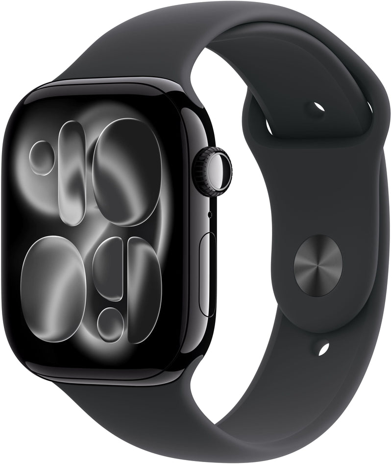 Apple Watch Series 11 (GPS+Cellular) 46mm Aluminum Case with Black Sport Band - S/M - Jet Black - (2025)