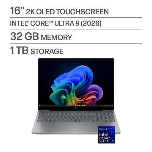 HP - OmniBook X - Copilot+ - 16" 2K OLED Touchscreen Laptop - Intel Core Ultra 9 (2026) - 32GB Memory - 1TB SSD - Meteor Silver