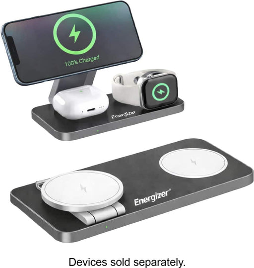 Energizer - 3-in-1 15W Magnetic MagSafe/Qi2 Compatible Fast 15W Charger Charging Station/Stand for iPhone + AirPods + Apple Watch - Black