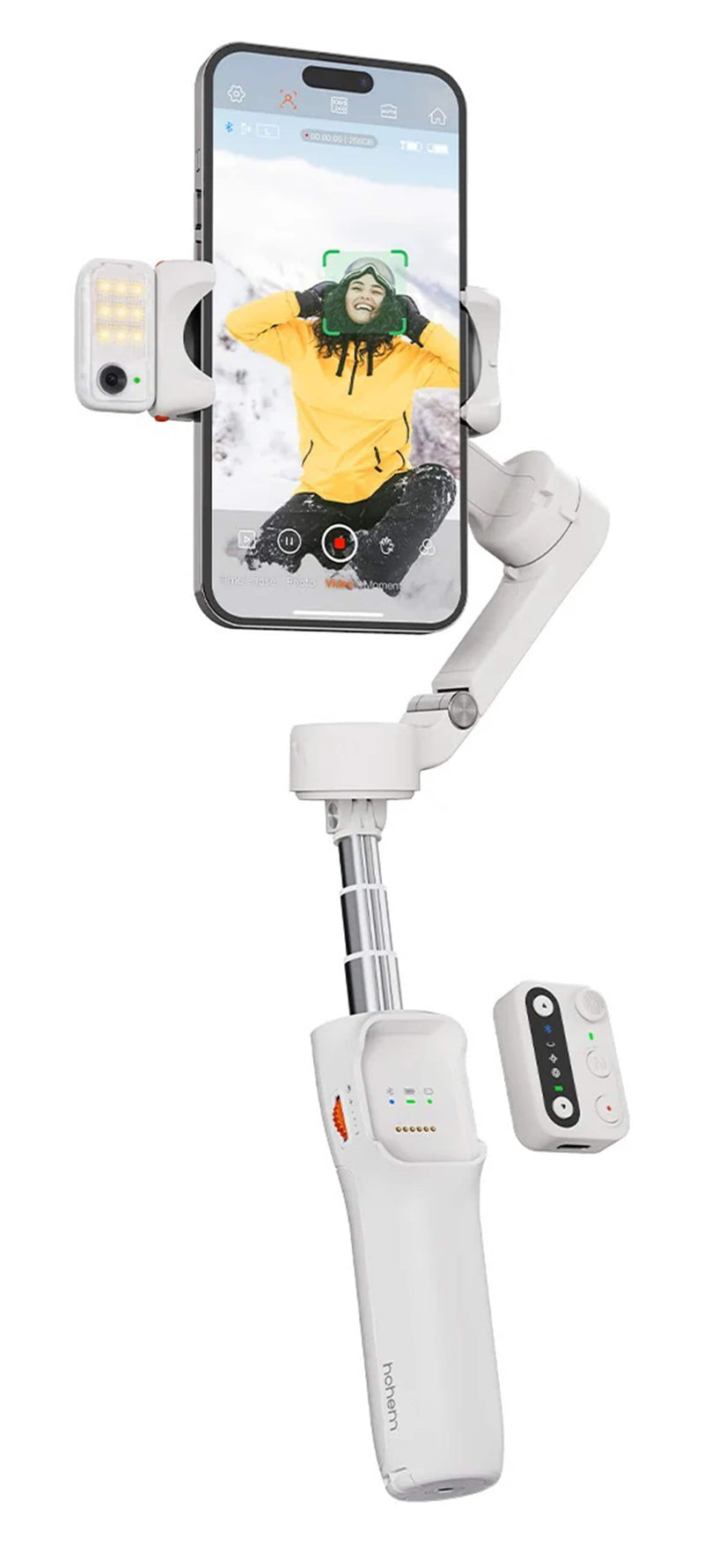 Hohem - iSteady V3 3-Axis Gimbal Stabilizer for Smartphone w/ AI Tracking Detachable Remote Extendable Pole  Magnetic Light - White