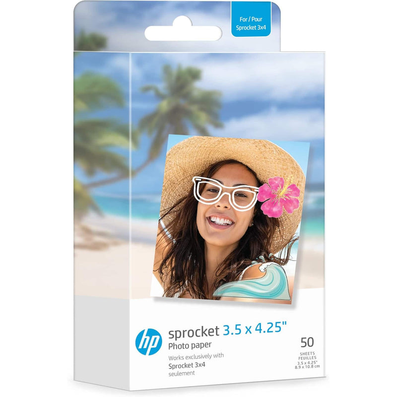 Sprocket 3.5 x 4.25 Zink Sticky-Backed Photo Paper (50 Pack) Compatible with HP Sprocket 3x4 Photobooth - White